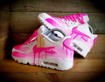 Custom Painted Air Max 90/Sneakers/Shoes/Kicks/Premium/Personalised/Drip Fade-Neon Pink
