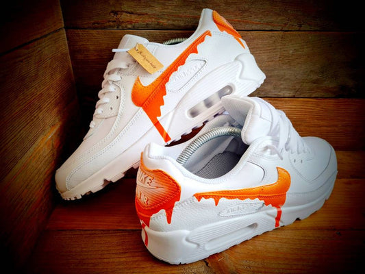 Custom Painted Air Max 90/Sneakers/Shoes/Kicks/Premium/Personalised/Speckled Drip-Orange