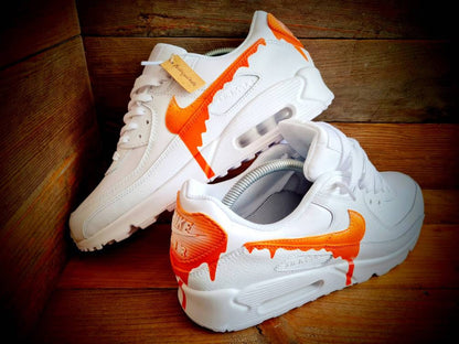Custom Painted Air Max 90/Sneakers/Shoes/Kicks/Premium/Personalised/Speckled Drip-Orange