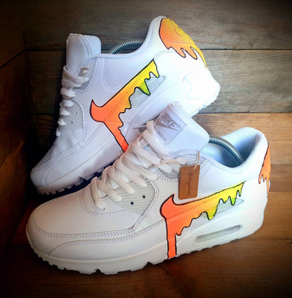 Custom Painted Air Max 90/Sneakers/Shoes/Kicks/Premium/Personalised/Neon Orange Drip