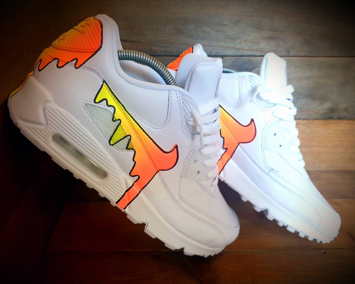 Custom Painted Air Max 90/Sneakers/Shoes/Kicks/Premium/Personalised/Neon Orange Drip