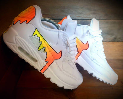 Custom Painted Air Max 90/Sneakers/Shoes/Kicks/Premium/Personalised/Neon Orange Drip