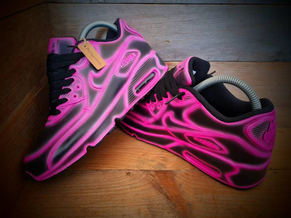 Custom Painted Air Max 90/Sneakers/Shoes/Kicks/Premium/Personalised/Neon Pink Cartoon