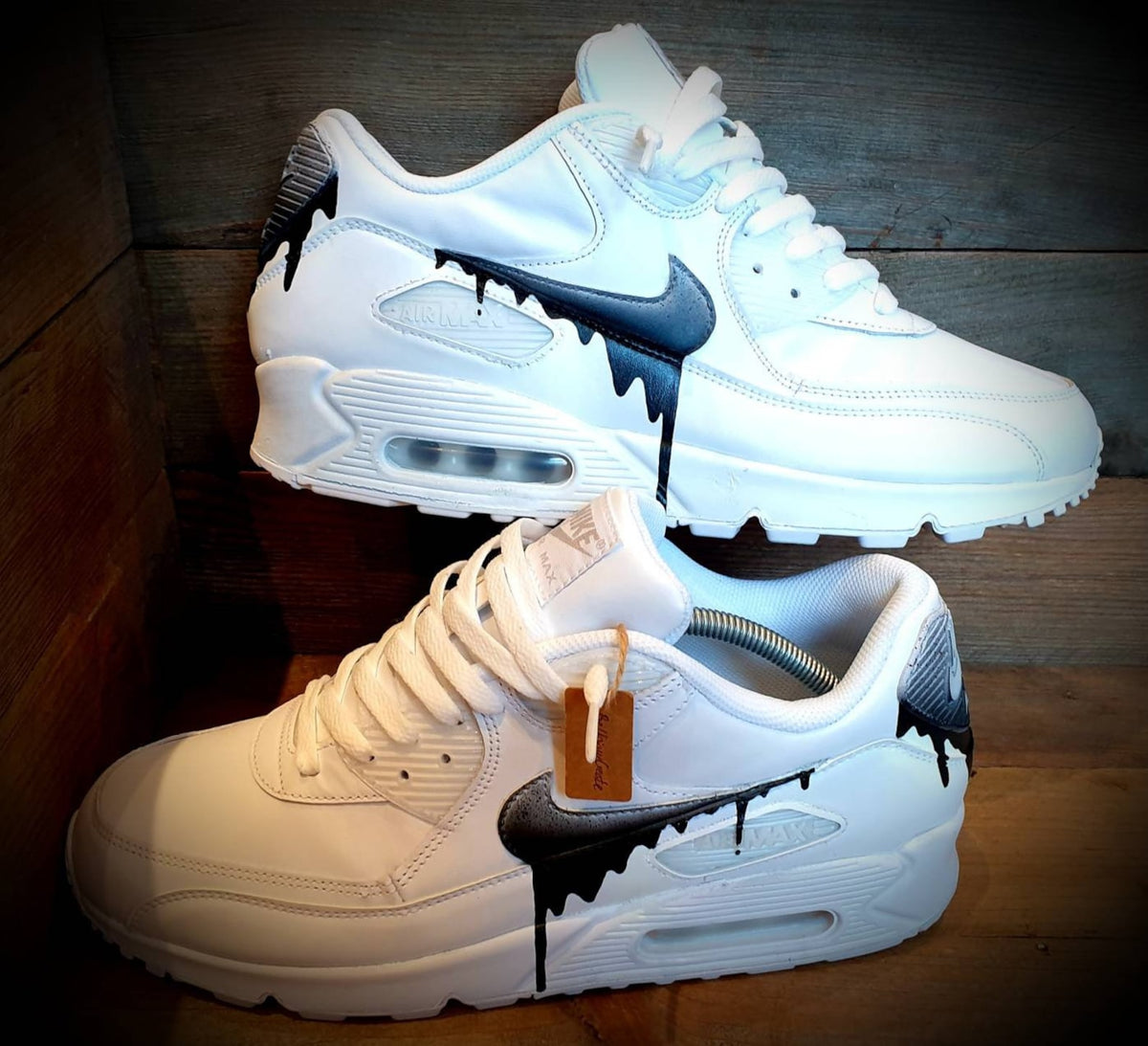 Custom Painted Air Max 90/Sneakers/Shoes/Kicks/Premium/Personalised/Speckled Drip-Black