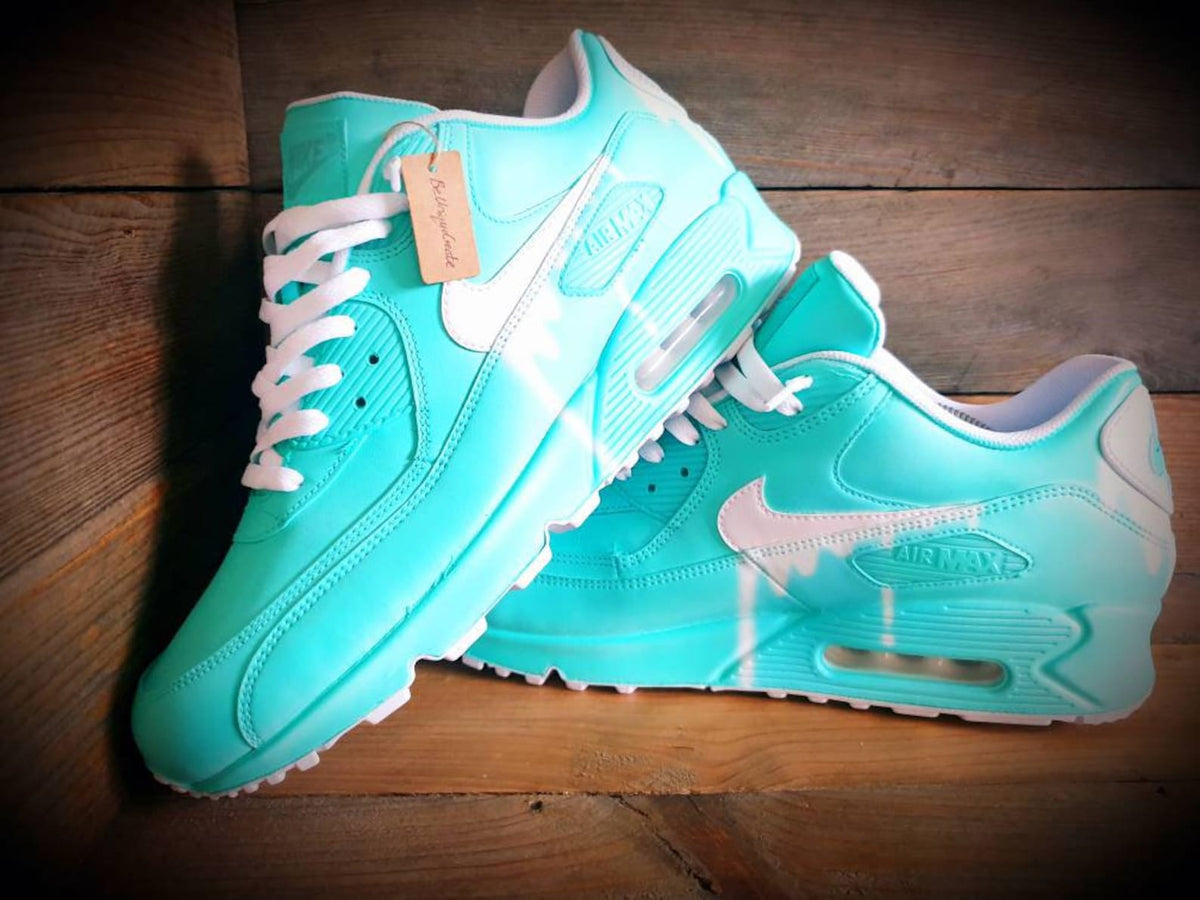 Custom Painted Air Max 90/Sneakers/Shoes/Kicks/Premium/Personalised/Classic Drip-Aqua