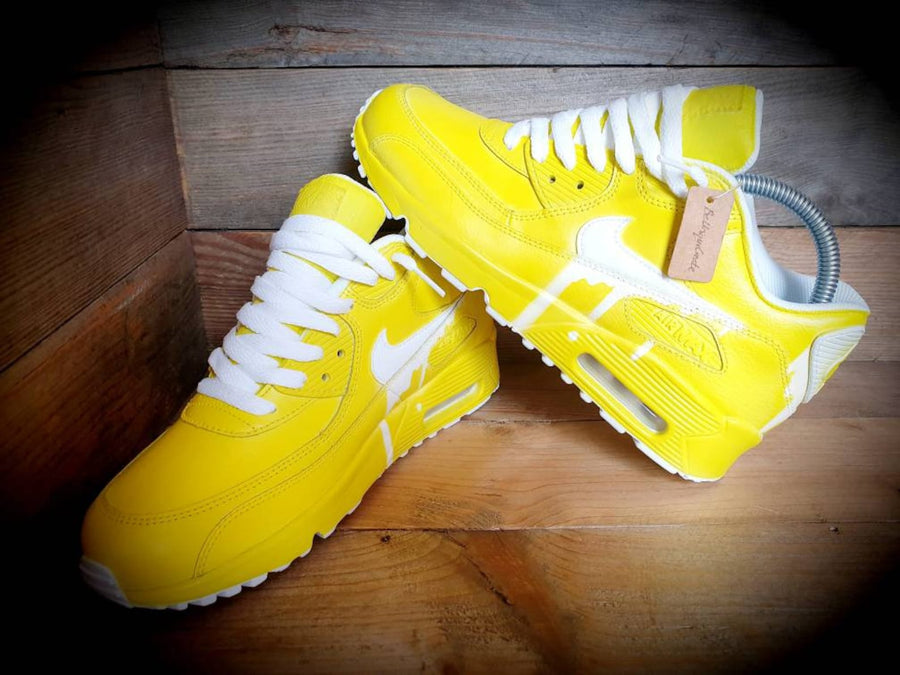 Custom Painted Air Max 90/Sneakers/Shoes/Kicks/Premium/Personalised/Classic Drip-Yellow