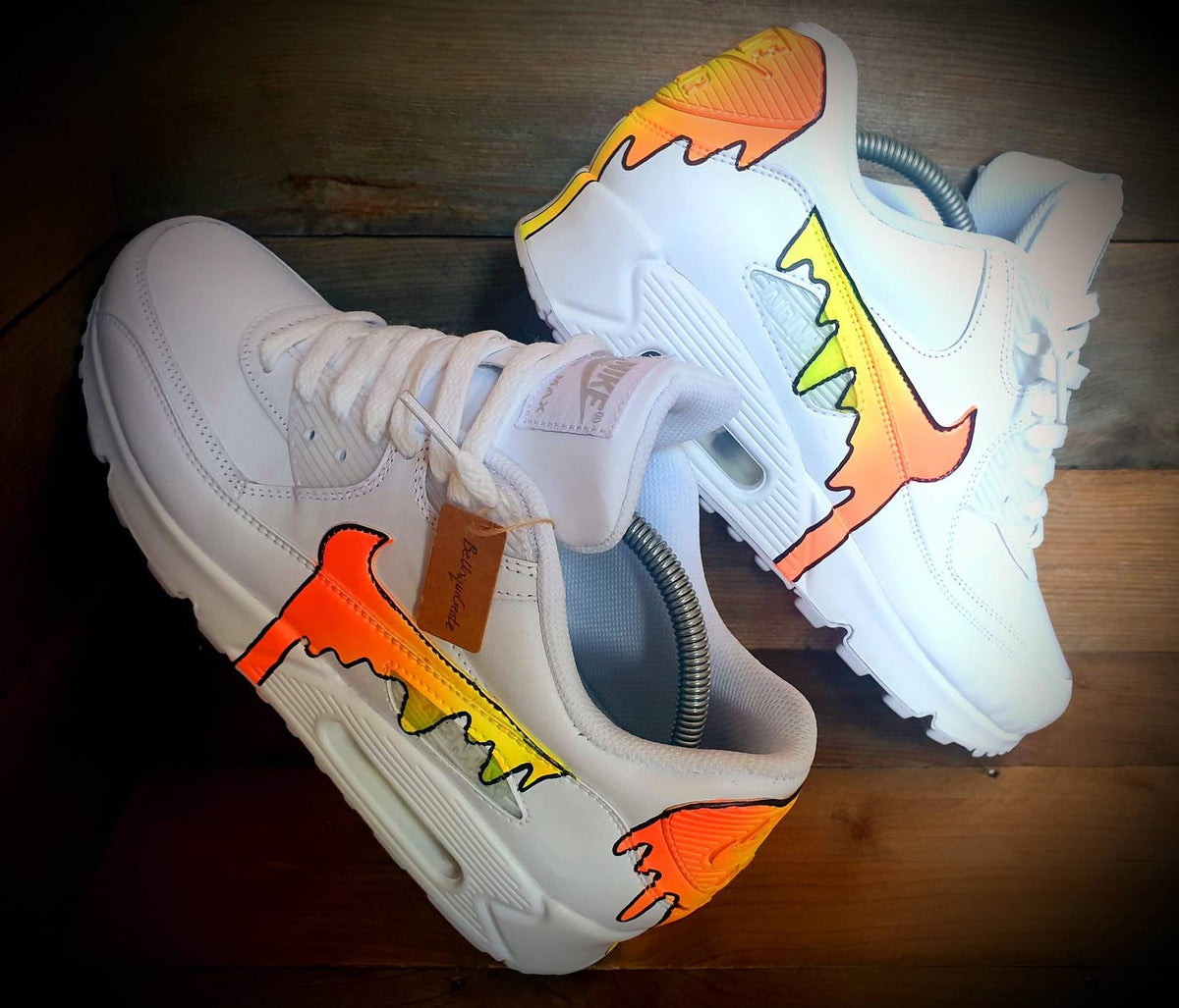 Custom Painted Air Max 90/Sneakers/Shoes/Kicks/Premium/Personalised/Neon Orange Drip