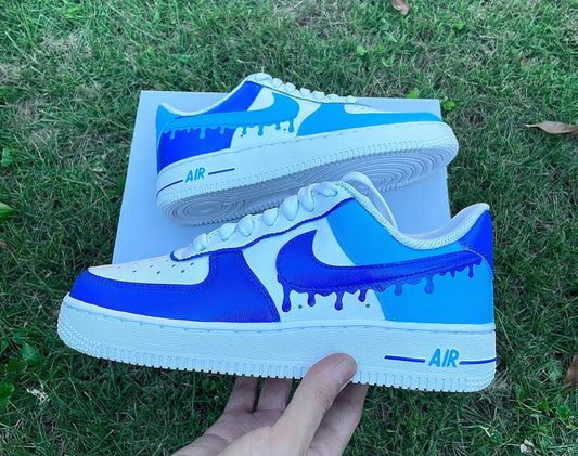 Reverse Drip Blue Air Force 1 - Blue Color Block AF1 - Custom Drip AF1