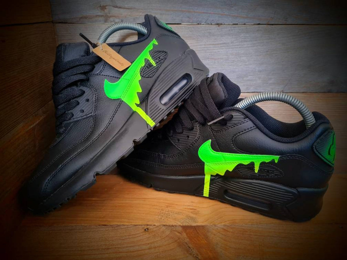 Custom Painted Air Max 90/Sneakers/Shoes/Kicks/Premium/Personalised/Neon Green-Yellow Drip