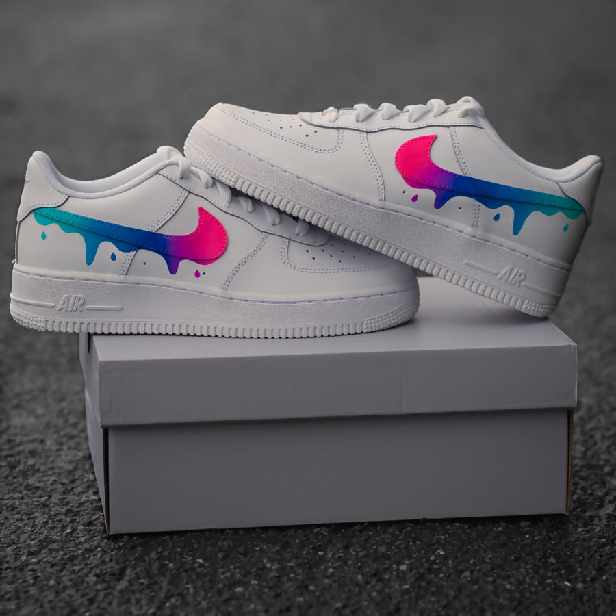 Custom Nike Air Force 1 Color Gradient with Drops - Sneaker Color Gradient with Drip - Hand-painted Shoes - Colorful - Custom Sneaker AF1
