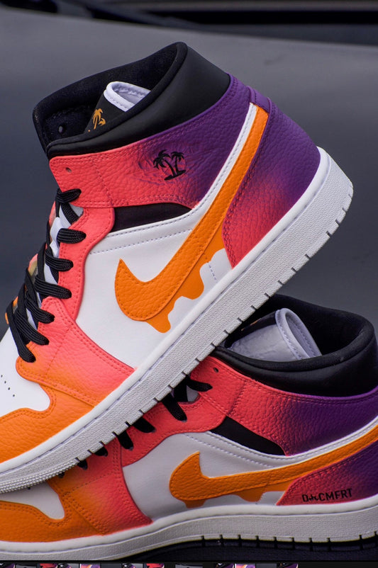 Night Lights Custom jordan 1 mids, cartoon drip, orange, purple, pink sneakers mens women’s