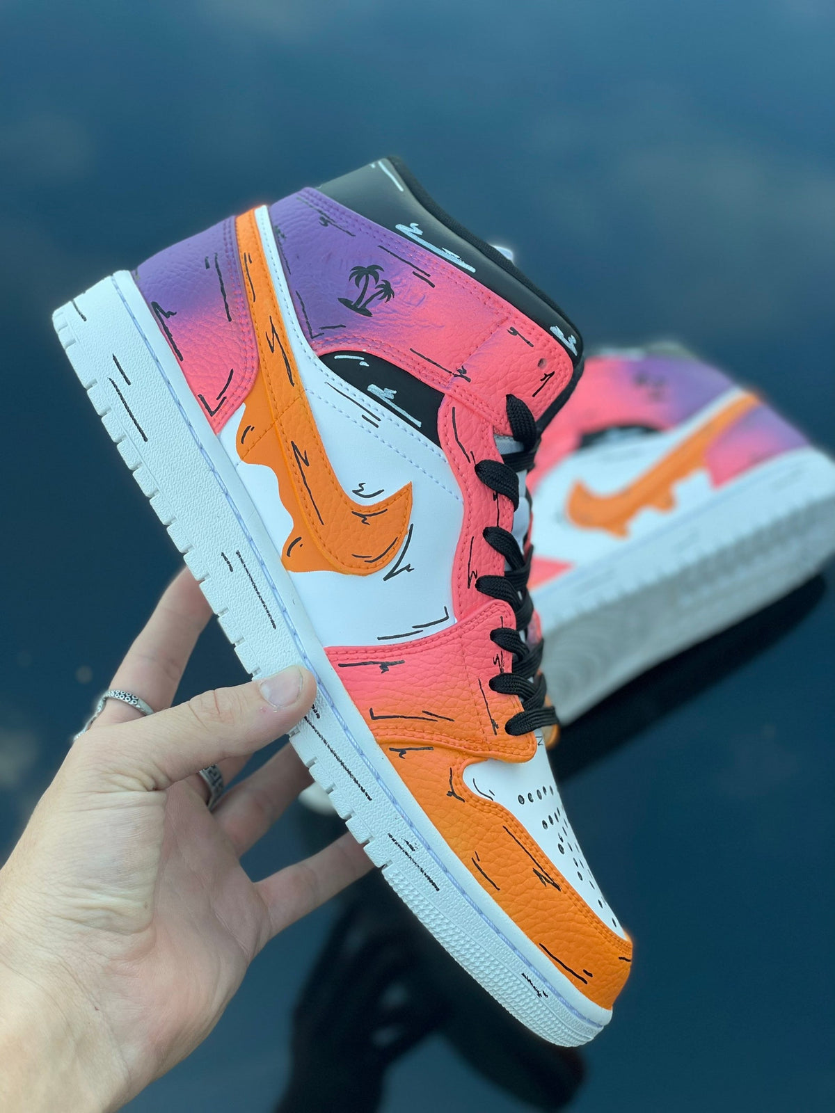 Night Lights Custom jordan 1 mids, cartoon drip, orange, purple, pink sneakers mens women’s