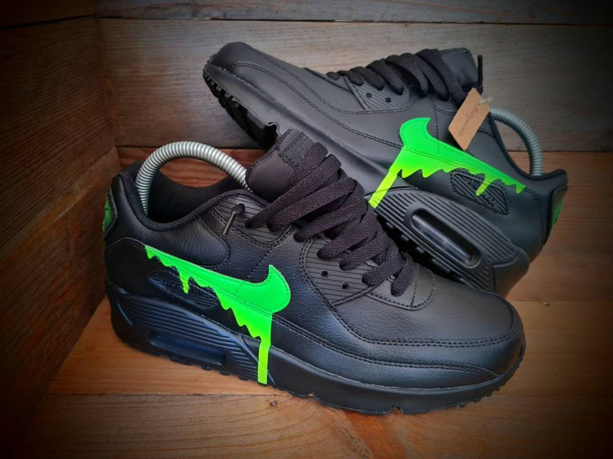 Custom Painted Air Max 90/Sneakers/Shoes/Kicks/Premium/Personalised/Neon Green-Yellow Drip