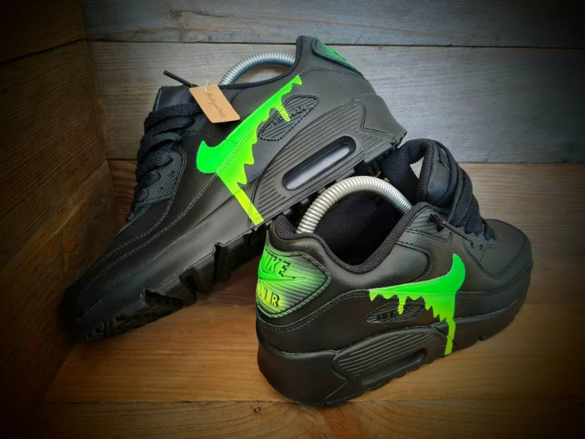 Custom Painted Air Max 90/Sneakers/Shoes/Kicks/Premium/Personalised/Neon Green-Yellow Drip