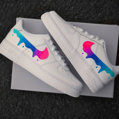 Custom Nike Air Force 1 Color Gradient with Drops - Sneaker Color Gradient with Drip - Hand-painted Shoes - Colorful - Custom Sneaker AF1