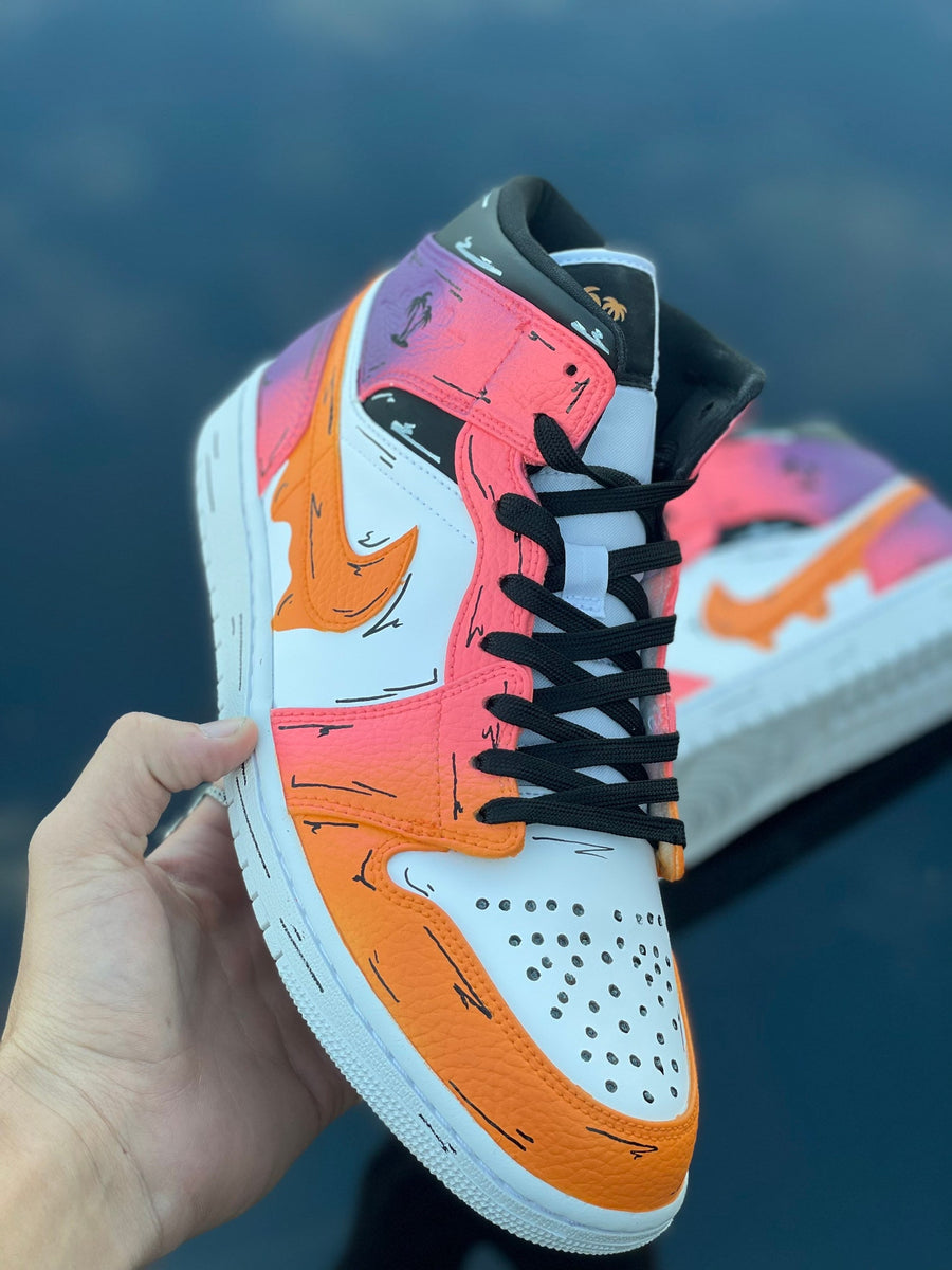 Night Lights Custom jordan 1 mids, cartoon drip, orange, purple, pink sneakers mens women’s