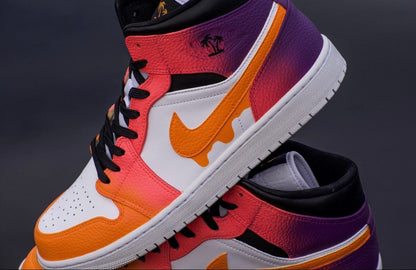 Night Lights Custom jordan 1 mids, cartoon drip, orange, purple, pink sneakers mens women’s