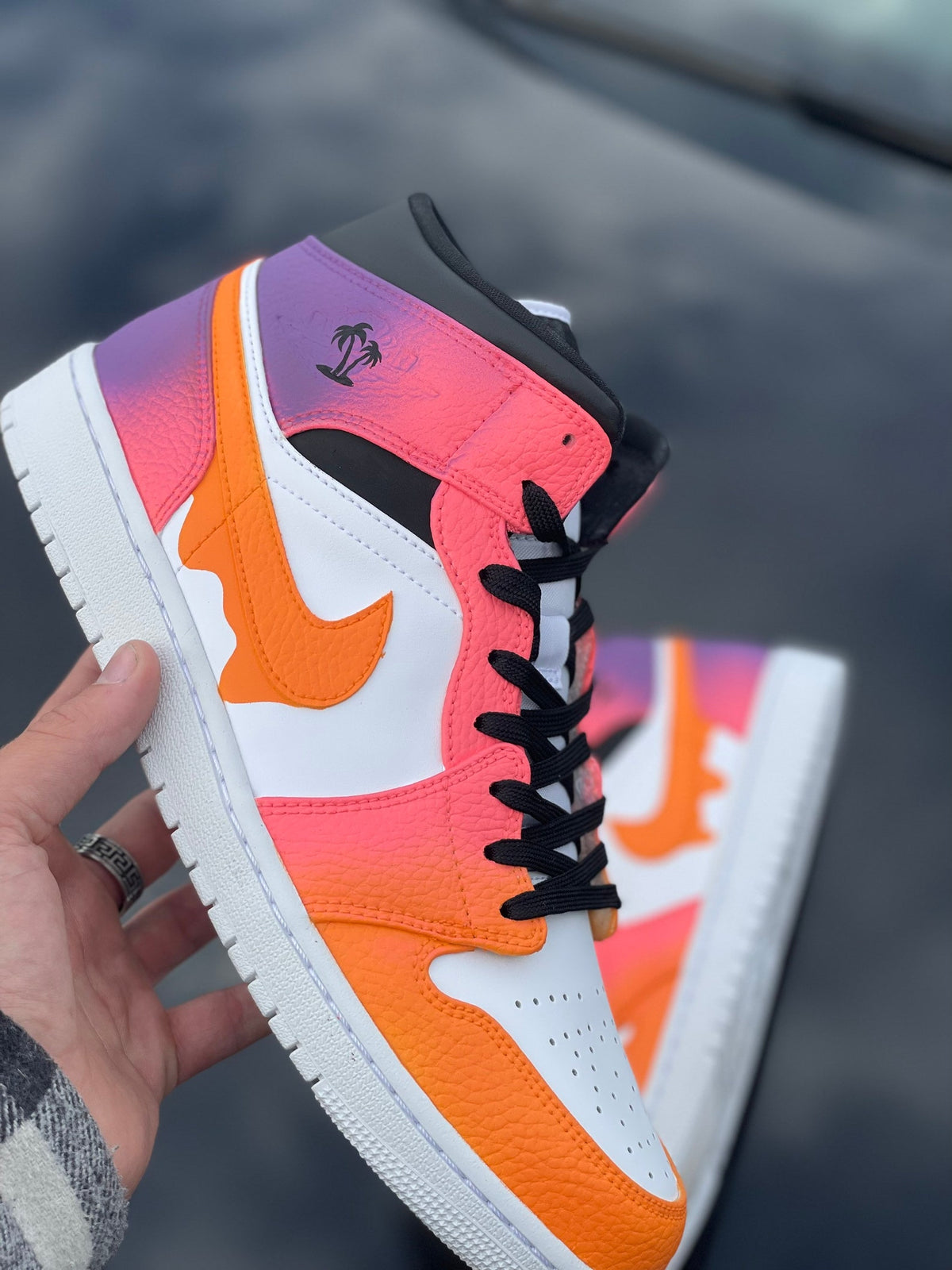 Night Lights Custom jordan 1 mids, cartoon drip, orange, purple, pink sneakers mens women’s