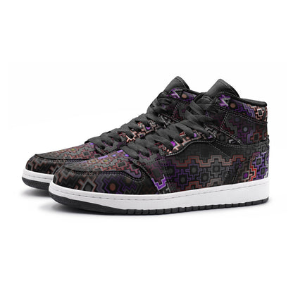 Shadow Work Unisex High Top Sneakers, Psychedelic Geometric Shoes, Black Purple Streetwear, Alternative Festival Fashion, Rave Shoes