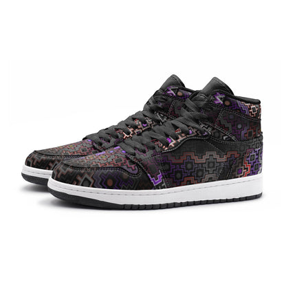 Shadow Work Unisex High Top Sneakers, Psychedelic Geometric Shoes, Black Purple Streetwear, Alternative Festival Fashion, Rave Shoes