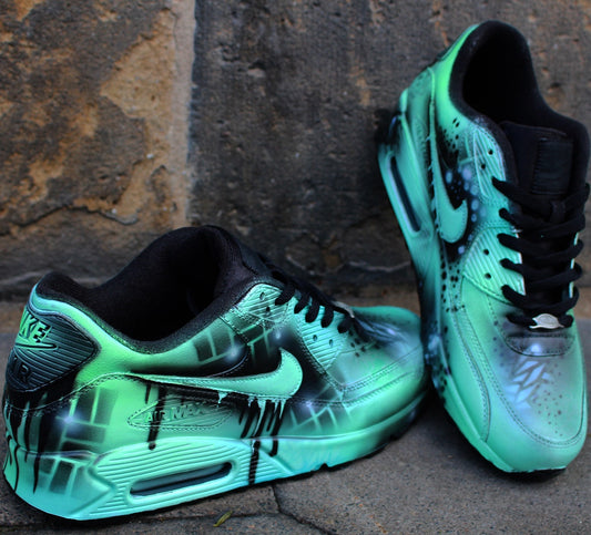 Custom Nike Air Max 90 "Mint Abstract" kicks unique and handpainted sneaker art