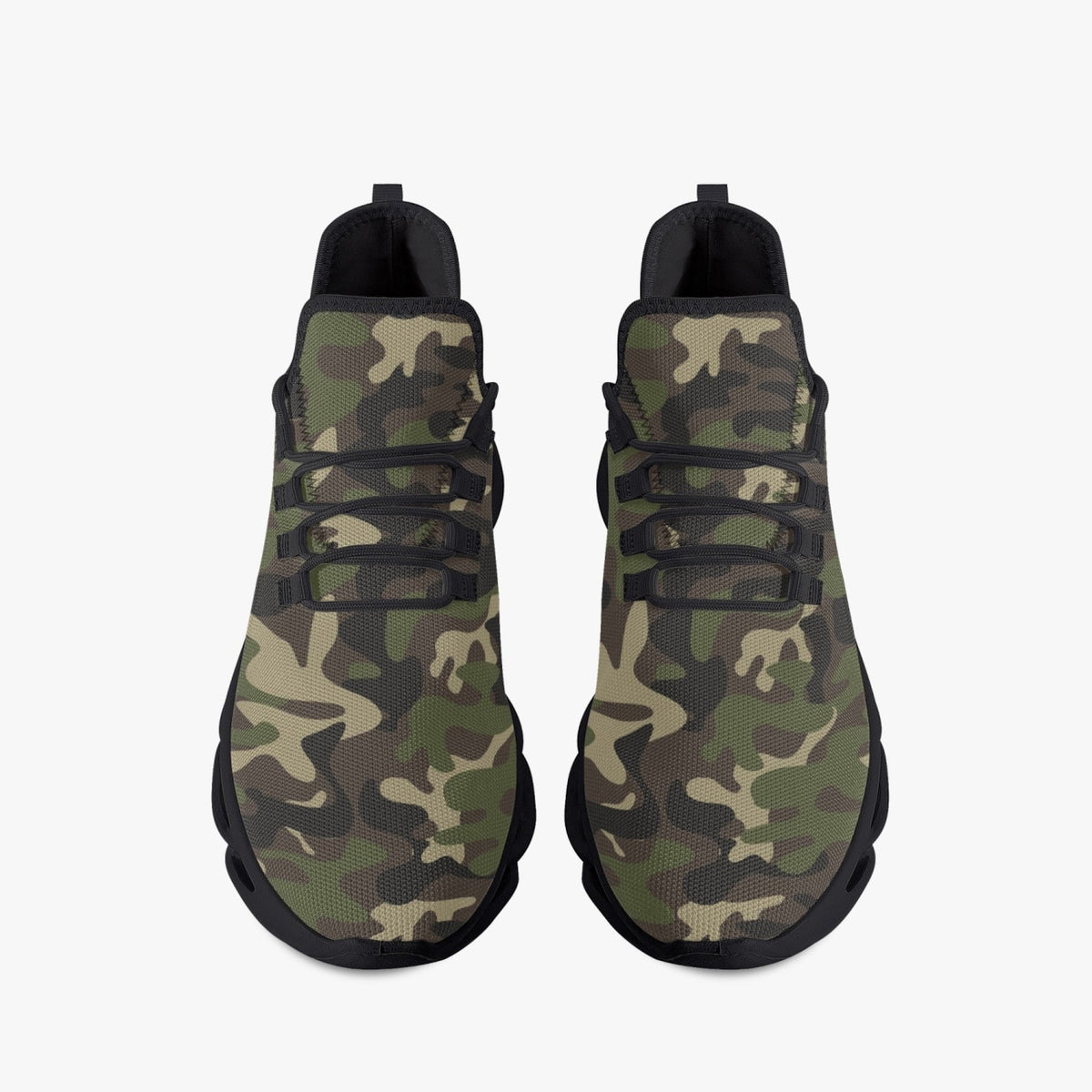 Camo Sneakers, Green Army Camouflage Bouncing Mesh Men Women Knit Running Athletic Sport Workout Breathable Lace Up Fitness Shoes Trainers