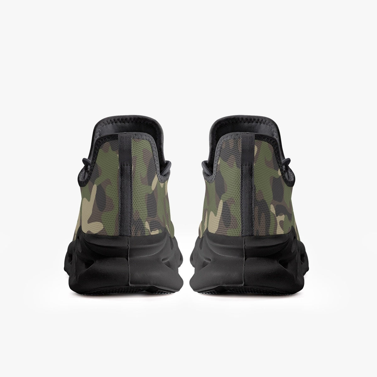 Camo Sneakers, Green Army Camouflage Bouncing Mesh Men Women Knit Running Athletic Sport Workout Breathable Lace Up Fitness Shoes Trainers
