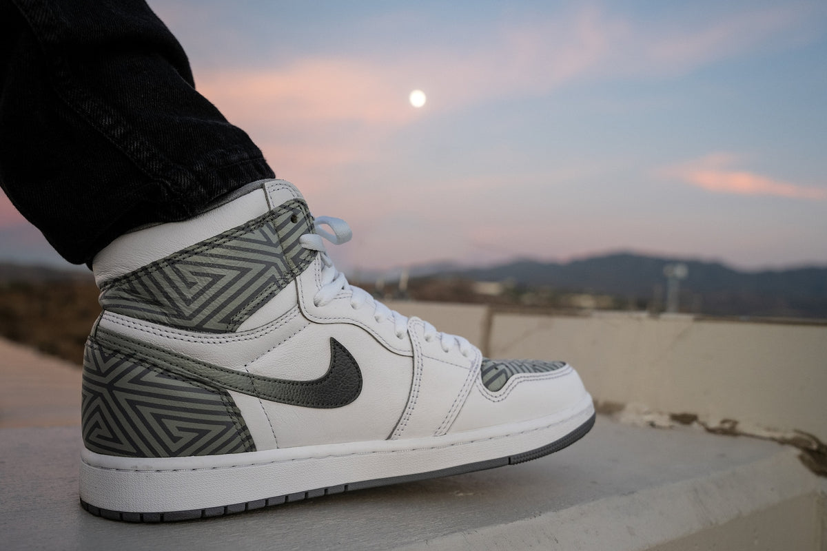 Light Grey and white Greek Print/Art Jordan 1 Highs