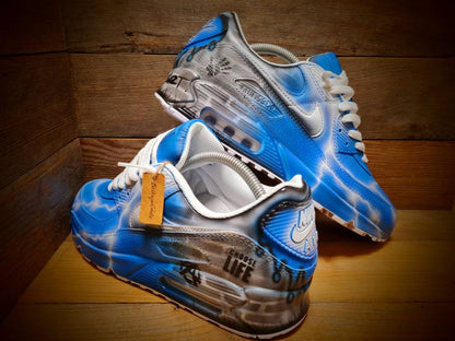 Custom Painted Air Max 90/Sneakers/Shoes/Kicks/Premium/Personalised/Blue Brick Art