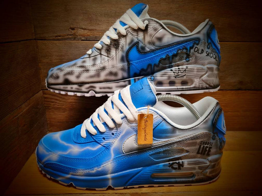 Custom Painted Air Max 90/Sneakers/Shoes/Kicks/Premium/Personalised/Blue Brick Art