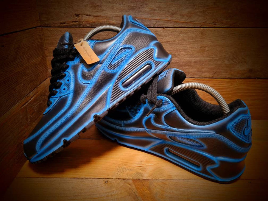 Custom Painted Air Max 90/Sneakers/Shoes/Kicks/Premium/Personalised/Neon Blue Cartoon