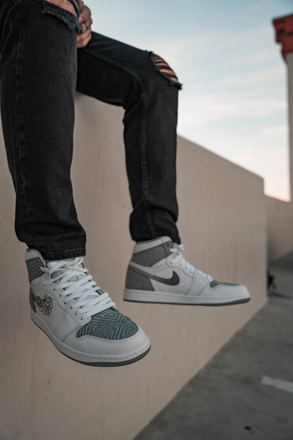 Light Grey and white Greek Print/Art Jordan 1 Highs