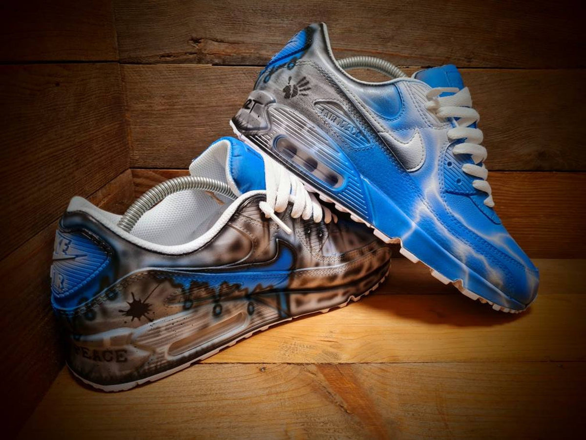 Custom Painted Air Max 90/Sneakers/Shoes/Kicks/Premium/Personalised/Blue Brick Art