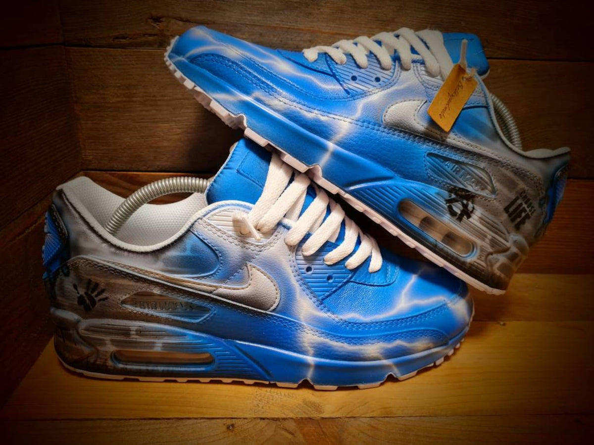 Custom Painted Air Max 90/Sneakers/Shoes/Kicks/Premium/Personalised/Blue Brick Art