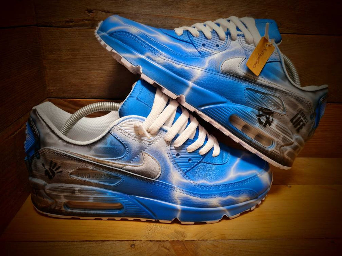 Custom Painted Air Max 90/Sneakers/Shoes/Kicks/Premium/Personalised/Blue Brick Art