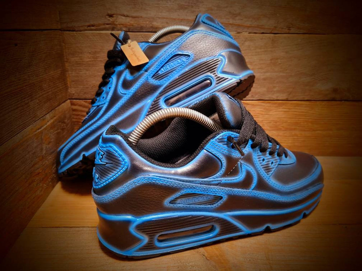 Custom Painted Air Max 90/Sneakers/Shoes/Kicks/Premium/Personalised/Neon Blue Cartoon