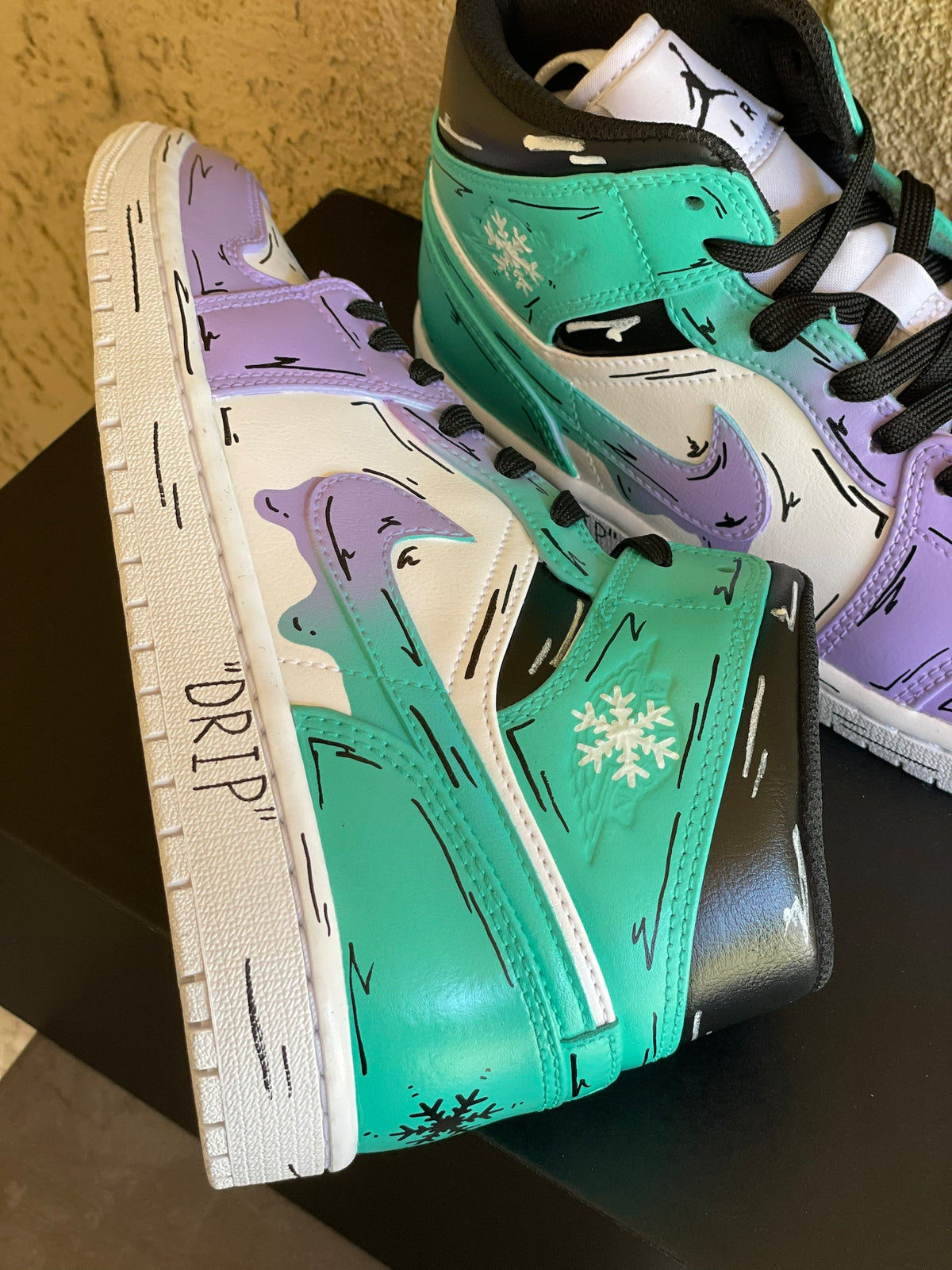 Purple to Light Blue Cartoon Drip Jordan 1s