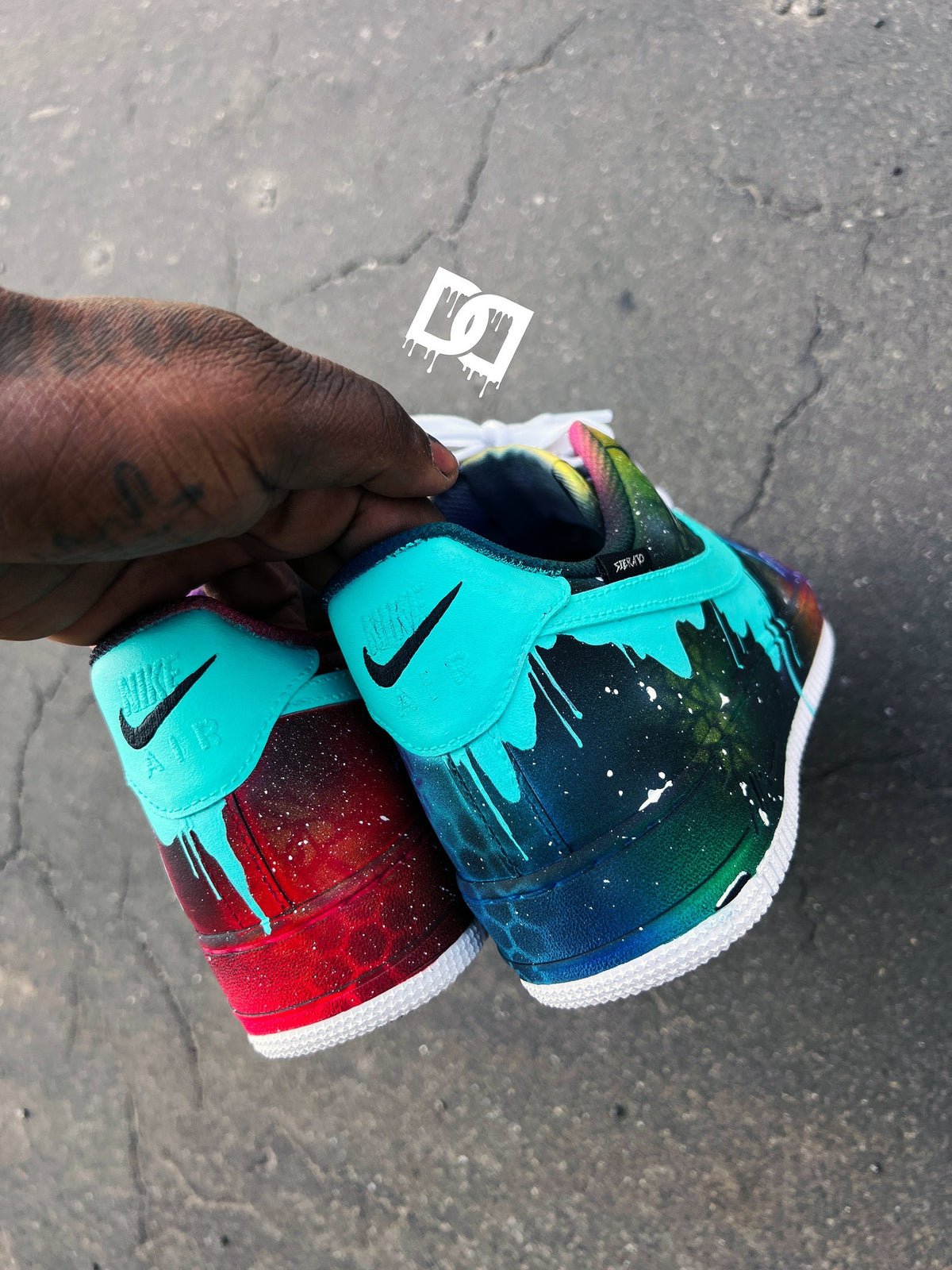 Custom Galaxy Drip AF1 Sneakers – Hand-Painted Freestyle Galaxy Print – South Beach Drip Design – Scratch & Water Resistant