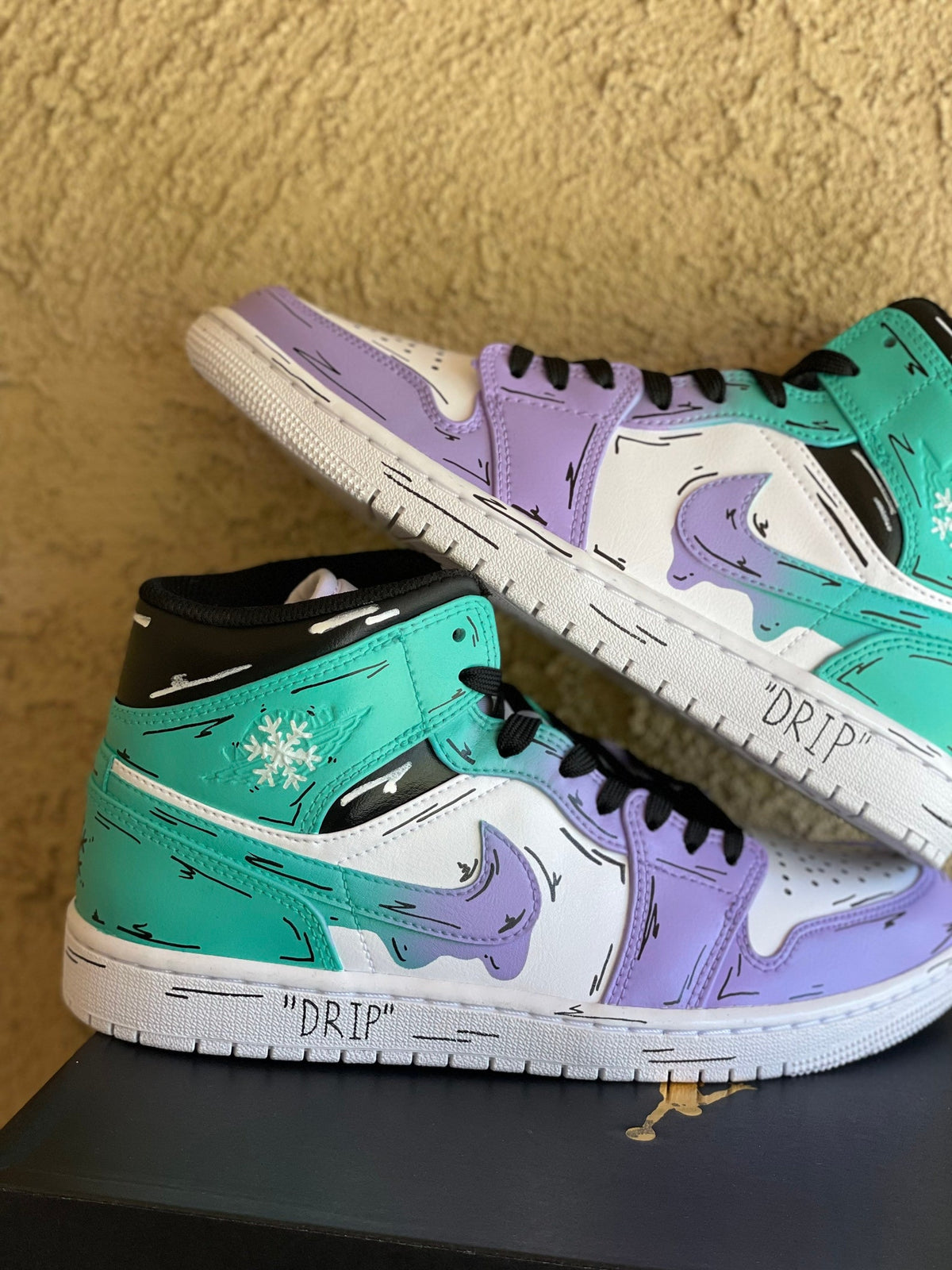 Purple to Light Blue Cartoon Drip Jordan 1s