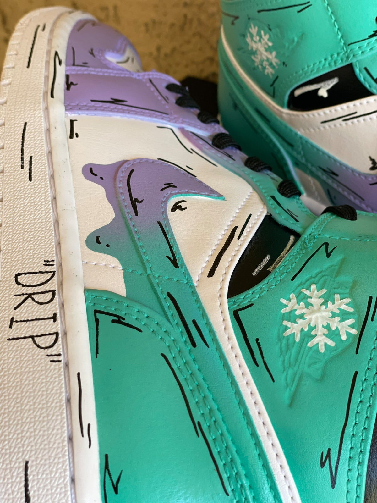 Purple to Light Blue Cartoon Drip Jordan 1s