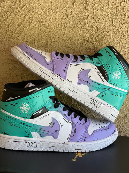 Purple to Light Blue Cartoon Drip Jordan 1s