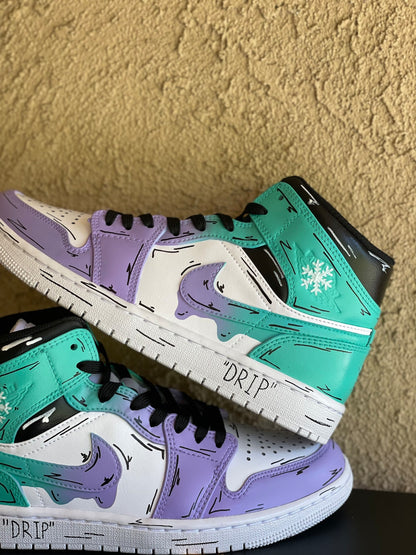 Purple to Light Blue Cartoon Drip Jordan 1s