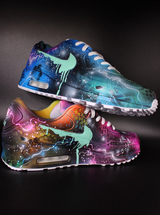 Custom Nike Air Max 90 “Galaxy Drip” unique and handpainted Sneakers Art Graffiti