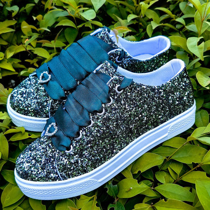 Custom Glitter Bridal Sneakers, Personalized Wedding Shoes