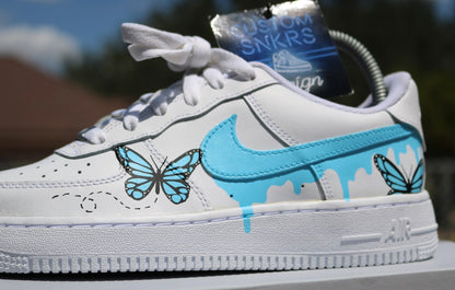 Custom Butterfly Drip Af1, Blue Butterflies, Drip AF1 designs, Custom Air Force One, Sneakerhead Gift, Personalized Air force 1, Af1 customs