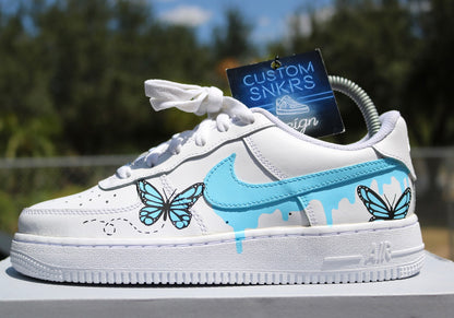Custom Butterfly Drip Af1, Blue Butterflies, Drip AF1 designs, Custom Air Force One, Sneakerhead Gift, Personalized Air force 1, Af1 customs