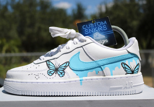 Custom Butterfly Drip Af1, Blue Butterflies, Drip AF1 designs, Custom Air Force One, Sneakerhead Gift, Personalized Air force 1, Af1 customs