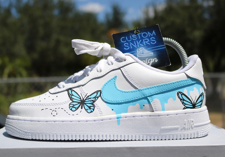 Custom Butterfly Drip Af1, Blue Butterflies, Drip AF1 designs, Custom Air Force One, Sneakerhead Gift, Personalized Air force 1, Af1 customs