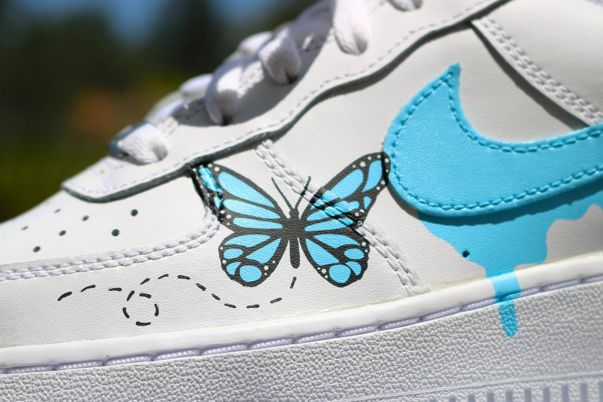 Custom Butterfly Drip Af1, Blue Butterflies, Drip AF1 designs, Custom Air Force One, Sneakerhead Gift, Personalized Air force 1, Af1 customs