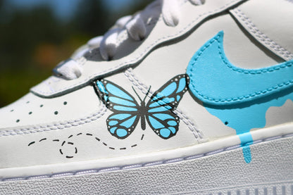 Custom Butterfly Drip Af1, Blue Butterflies, Drip AF1 designs, Custom Air Force One, Sneakerhead Gift, Personalized Air force 1, Af1 customs